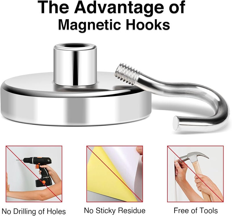 MIKEDE Magnetic Hooks Heavy Duty, 170LB+ Strong Neodymium Magnets with Hooks for Refrigerator, Large Magnetic Hooks with Epoxy Coating for Hanging, Home, Workplace - 10 Pack - Image 5